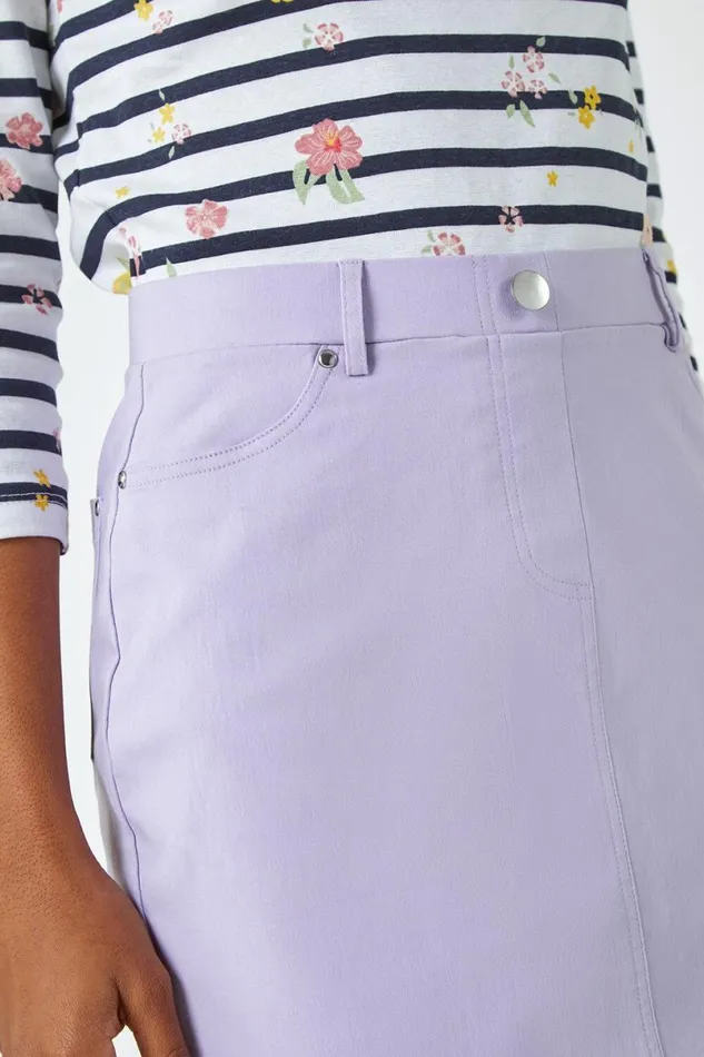 Lilac Elastic Waist Straight Stretch Skirt Women Roman Skirts