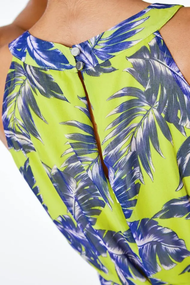 Lime Petite Tiered Tropical Print Midi Dress Women Roman Dresses