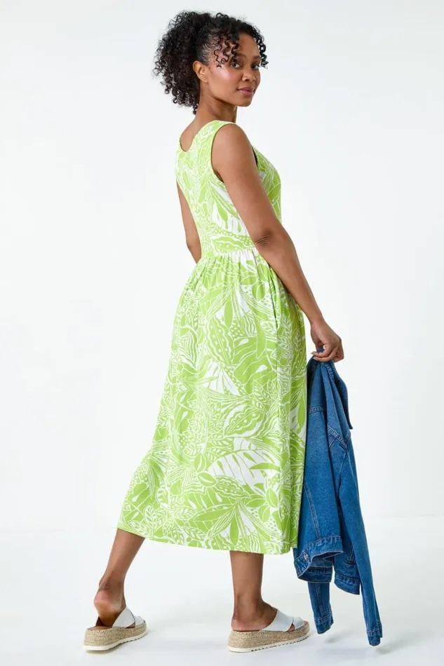 Lime Petite Tropical Stretch Jersey Pocket Dress Women Roman Dresses