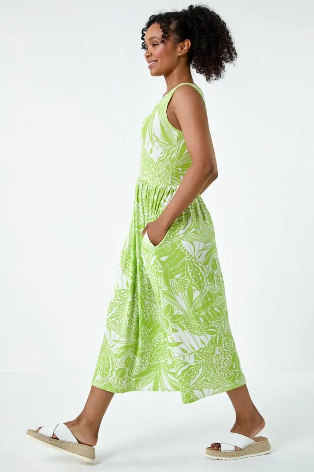 Lime Petite Tropical Stretch Jersey Pocket Dress Women Roman Dresses