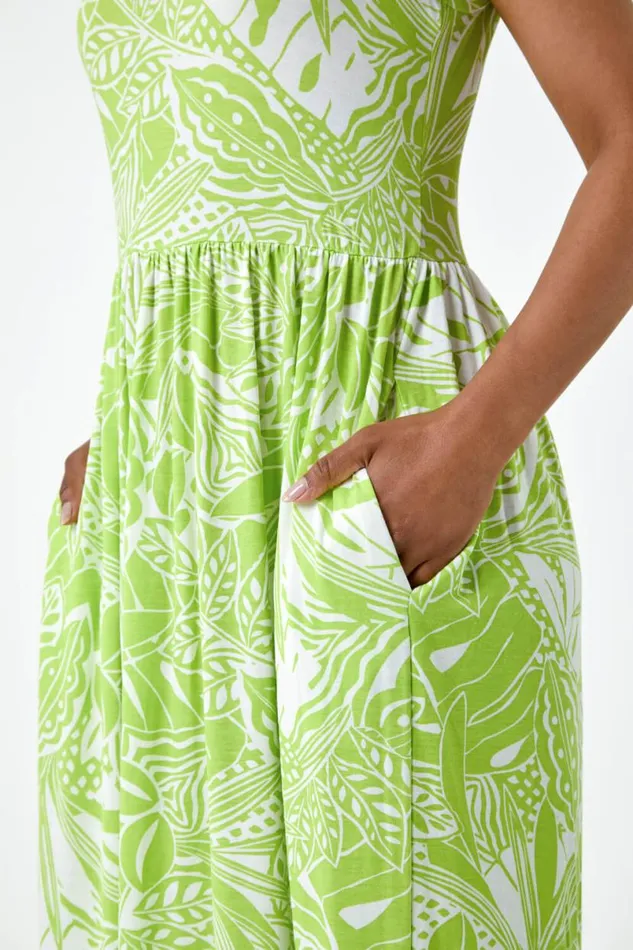 Lime Petite Tropical Stretch Jersey Pocket Dress Women Roman Dresses