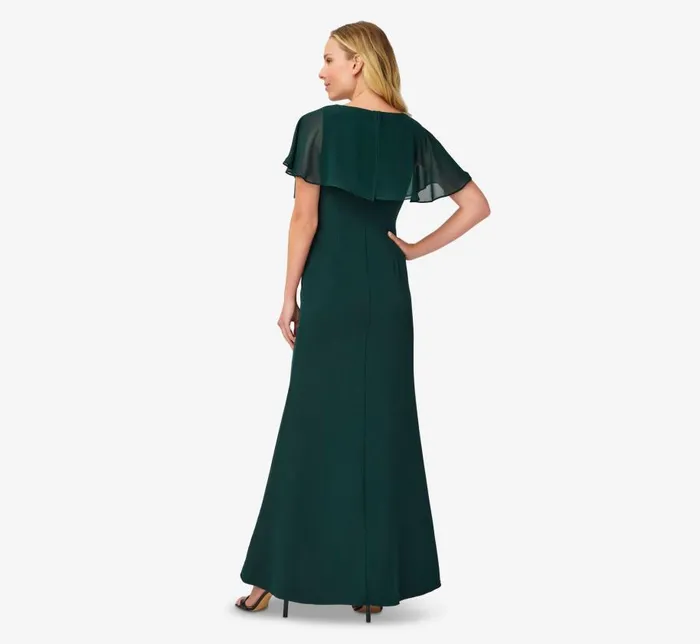 Long Dresses Womens Adrianna Papell Chiffon And Crepe Mermaid Gown In Hunter