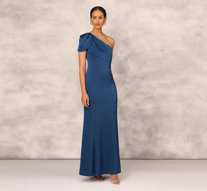 Long Dresses Womens Adrianna Papell Draped OneShoulder Mermaid Gown In Twilight Blue Long Dresses Womens Adrianna Papell Draped OneShoulder Mermaid Gown In Twilight Blue