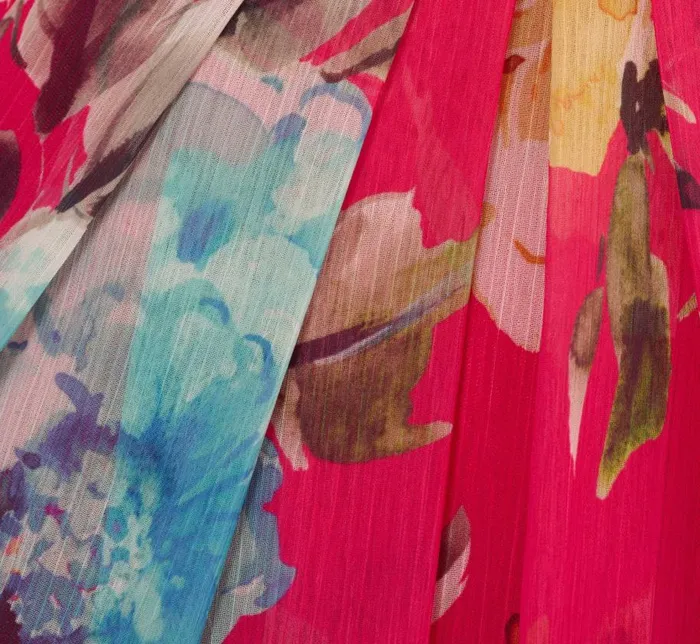 Long Dresses Womens Adrianna Papell Floral Chiffon Halter Gown With Illusion Details In Pink Multi