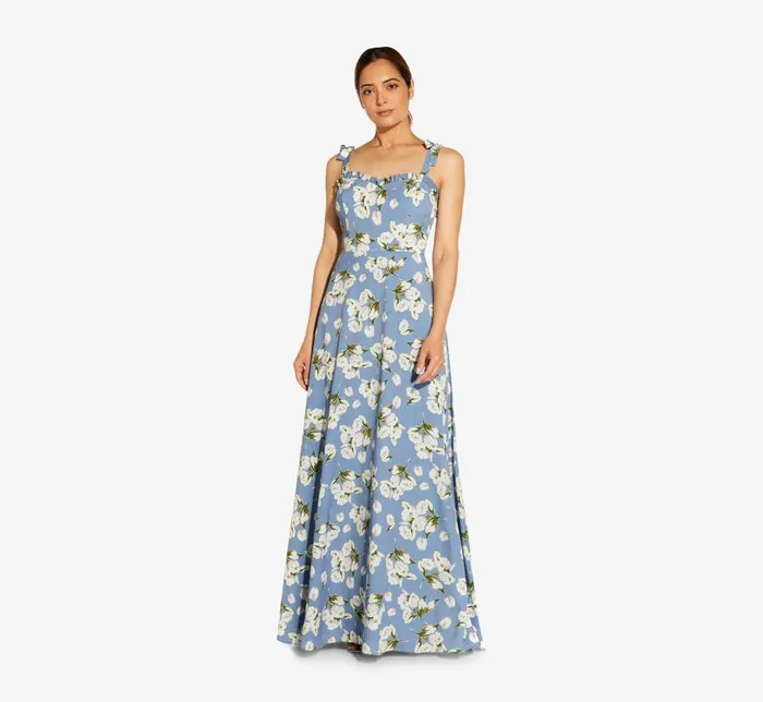 Long Dresses Womens Adrianna Papell FloralPrinted Crepe Maxi Dress In Blue Multi Long Dresses Womens Adrianna Papell FloralPrinted Crepe Maxi Dress In Blue Multi