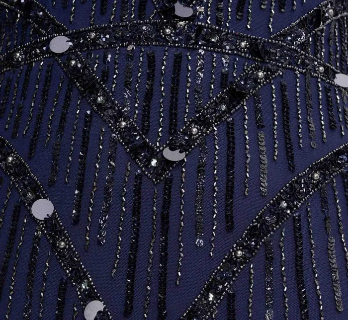 Long Dresses Womens Adrianna Papell Hand Beaded Illusion Long Mermaid Gown In Navy