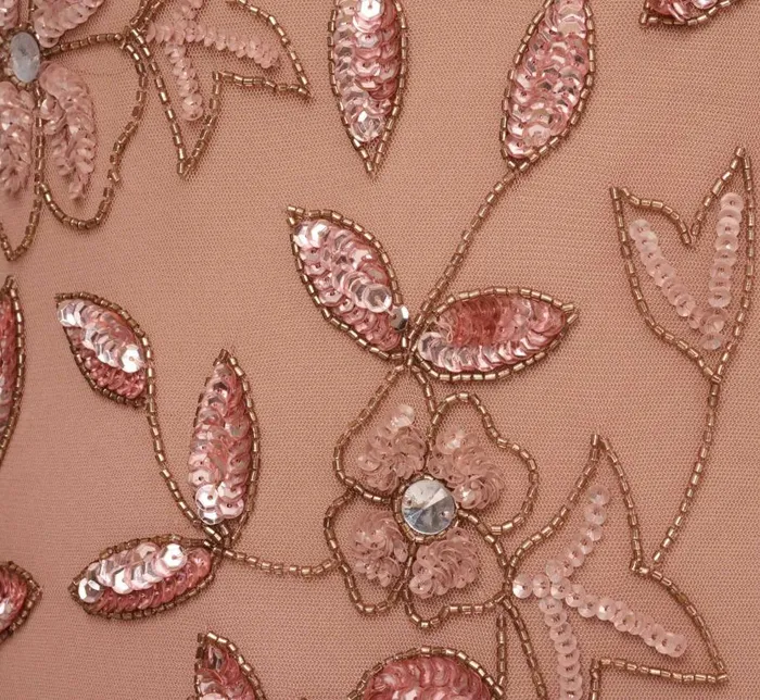 Long Dresses Womens Adrianna Papell Plus Size Hand Beaded Short Sleeve Floral Godet Gown In Rose Gold