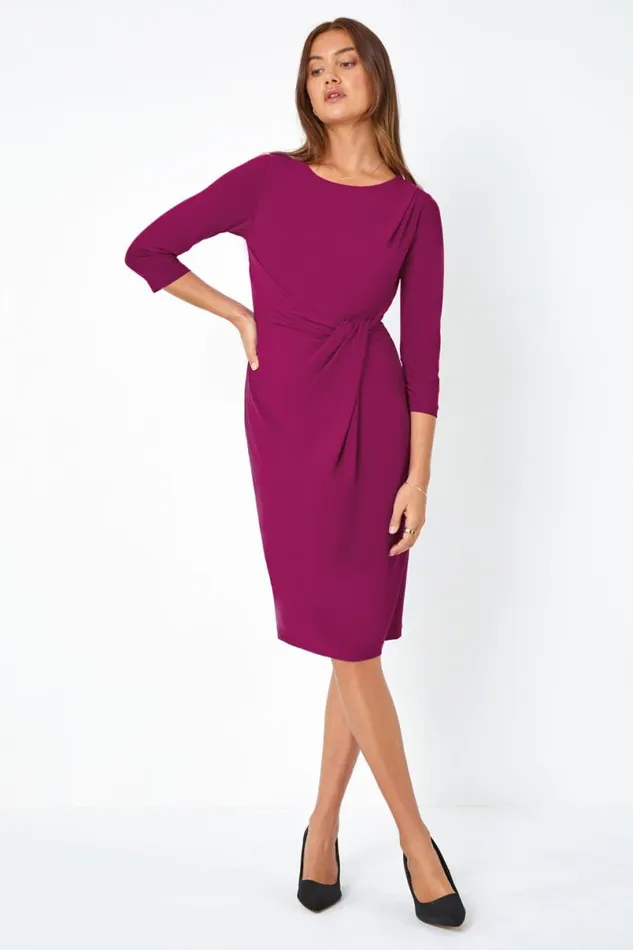 Magenta 34 Sleeve Twist Waist Dress Women Roman Dresses