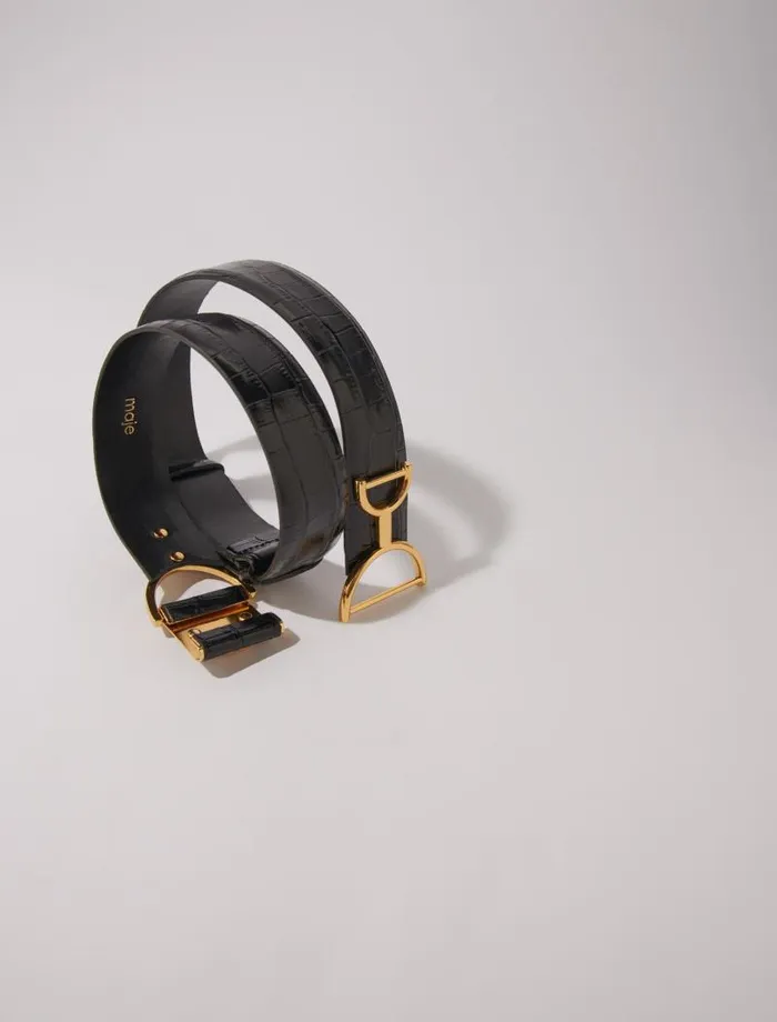 Maje Belts Womens Wide Smooth Leather Belt Black