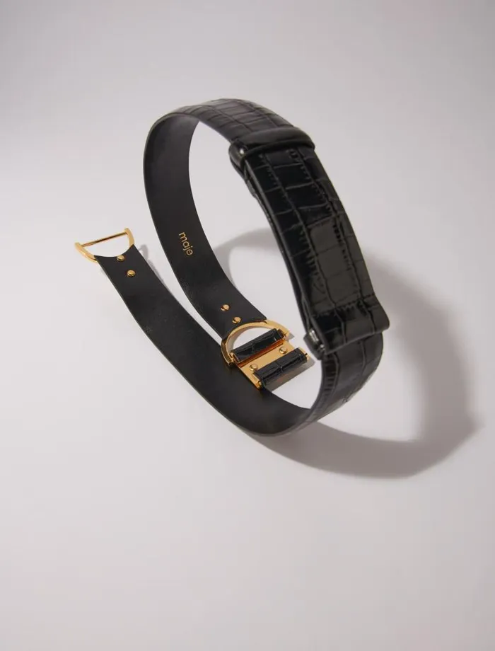 Maje Belts Womens Wide Smooth Leather Belt Black