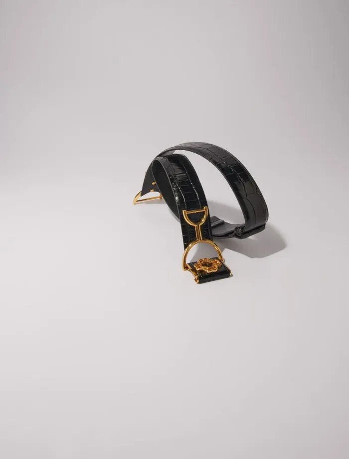 Maje Belts Womens Wide Smooth Leather Belt Black