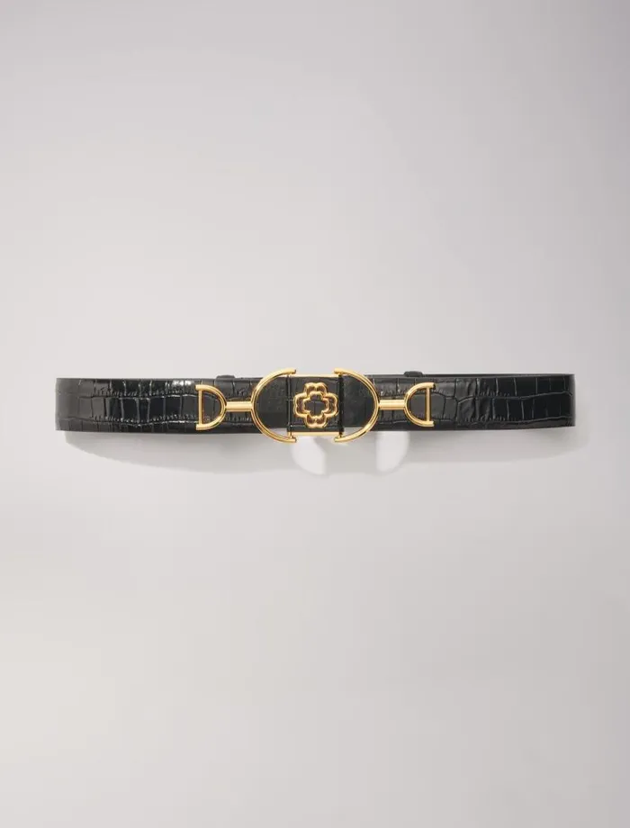 Maje Belts Womens Wide Smooth Leather Belt Black