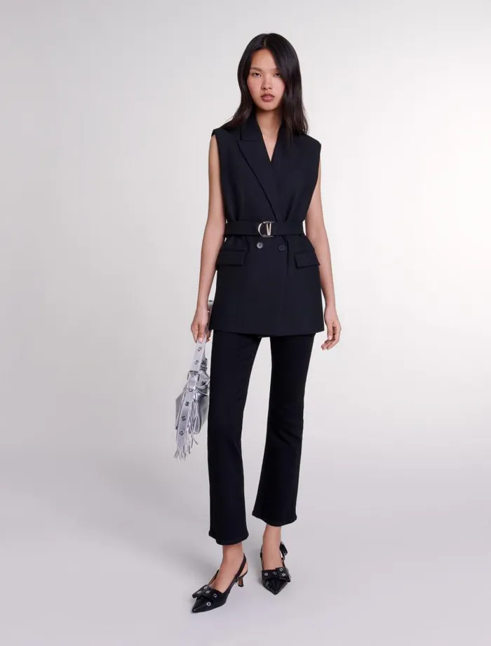 Maje Blazers and Jackets Womens Sleeveless Suit Jacket Black