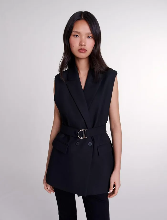 Maje Blazers and Jackets Womens Sleeveless Suit Jacket Black