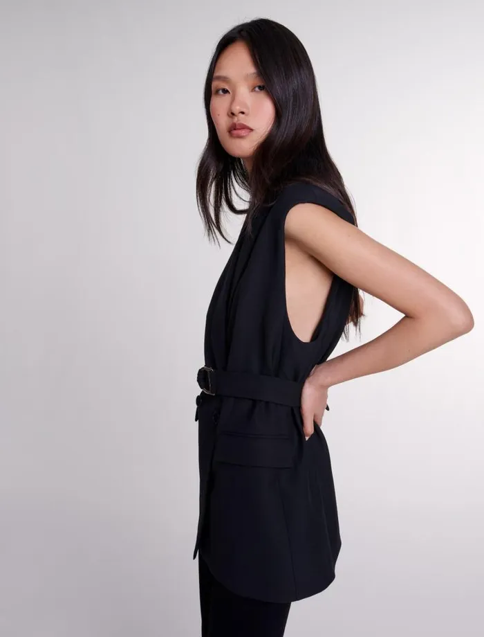 Maje Blazers and Jackets Womens Sleeveless Suit Jacket Black