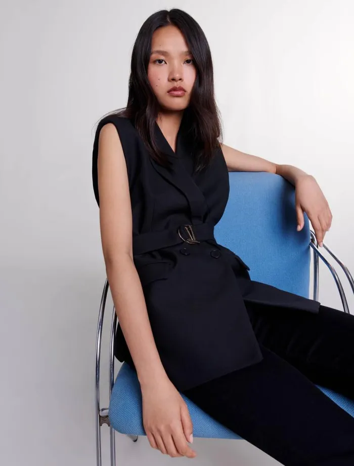 Maje Blazers and Jackets Womens Sleeveless Suit Jacket Black