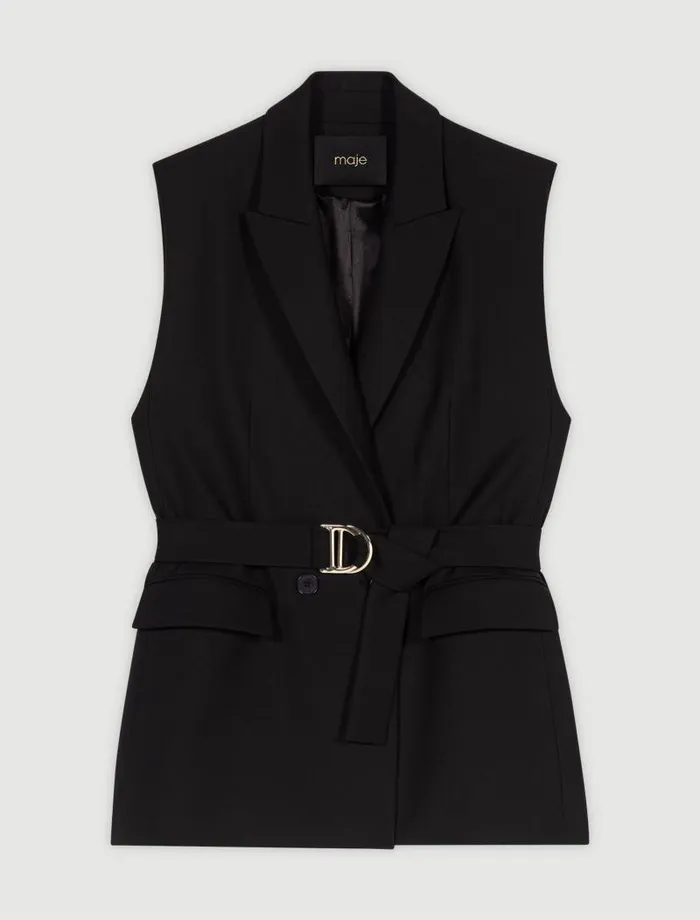 Maje Blazers and Jackets Womens Sleeveless Suit Jacket Black