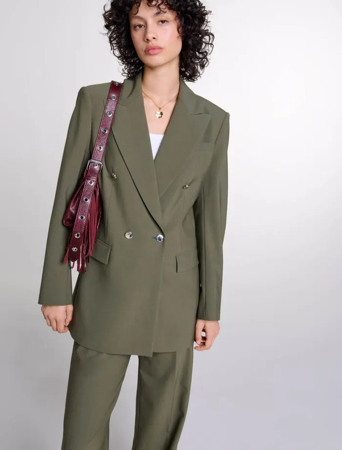 Maje Blazers and Jackets Womens Slimfit Suit Jacket Khaki