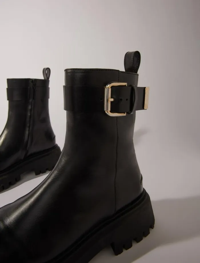 Maje Booties and Boots Womens Leather Ankle Boots With Buckles Black