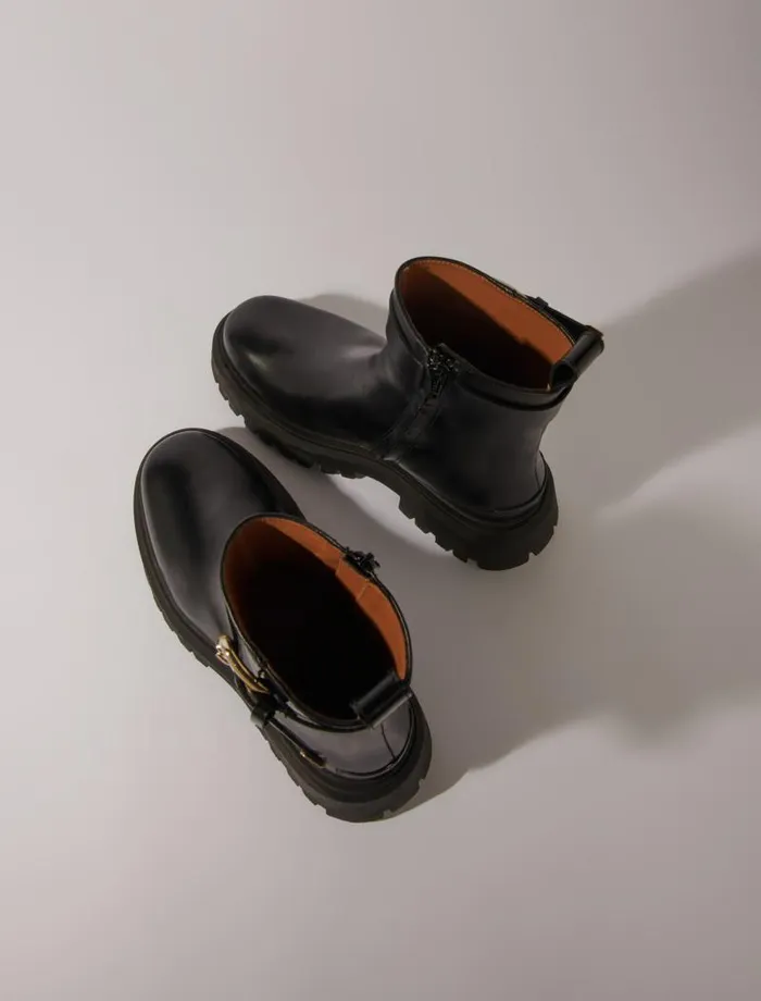 Maje Booties and Boots Womens Leather Ankle Boots With Buckles Black