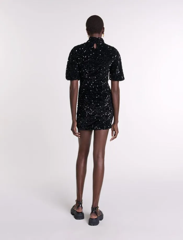Maje Dresses Womens Short Velvet And Sequinned Dress Black