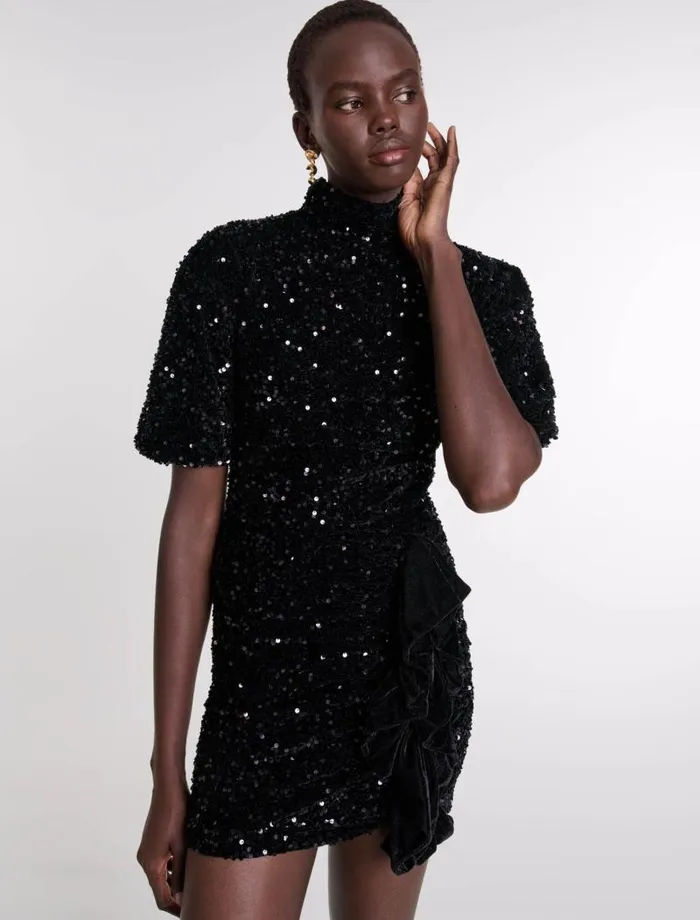 Maje Dresses Womens Short Velvet And Sequinned Dress Black