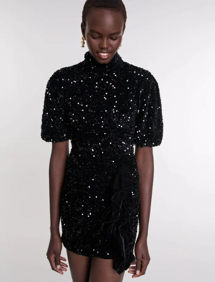 Maje Dresses Womens Short Velvet And Sequinned Dress Black