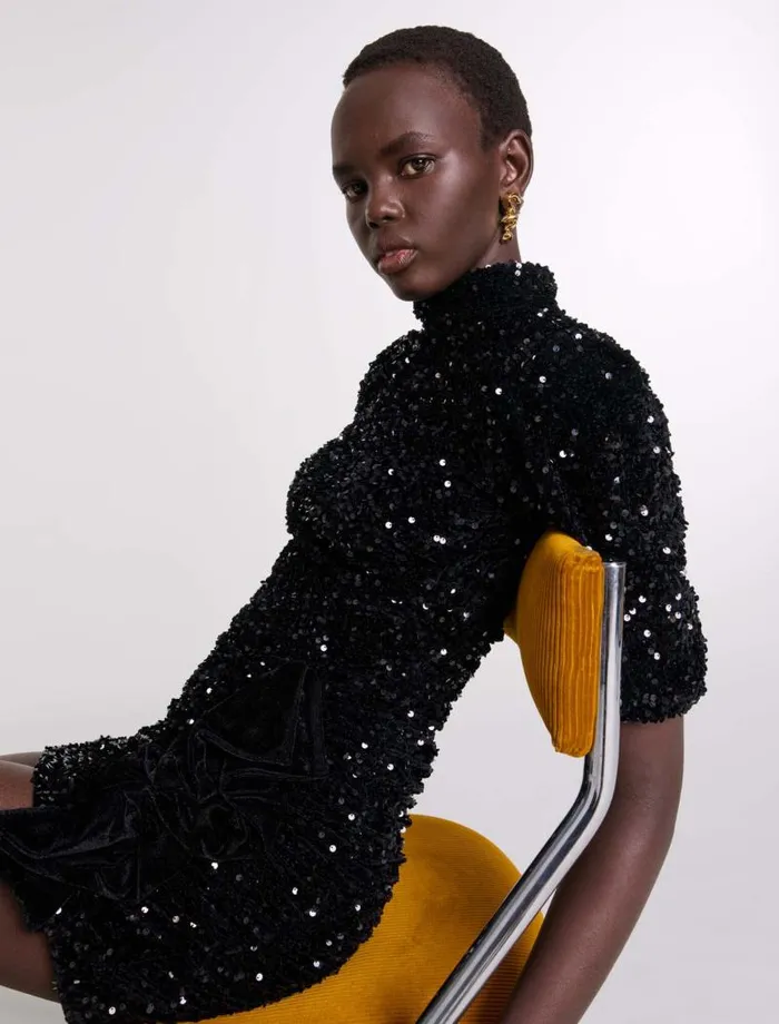 Maje Dresses Womens Short Velvet And Sequinned Dress Black