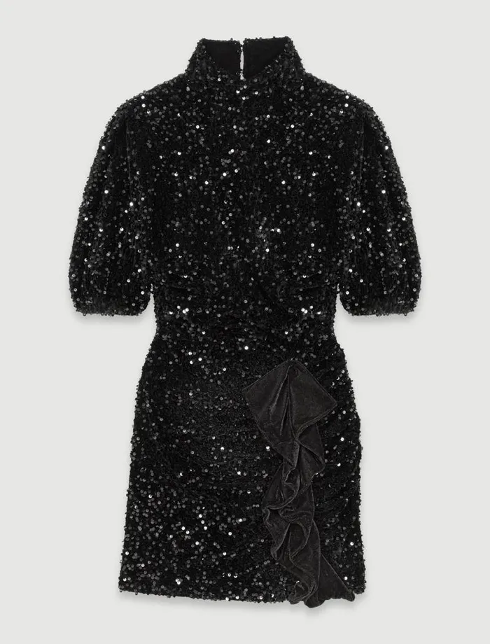 Maje Dresses Womens Short Velvet And Sequinned Dress Black