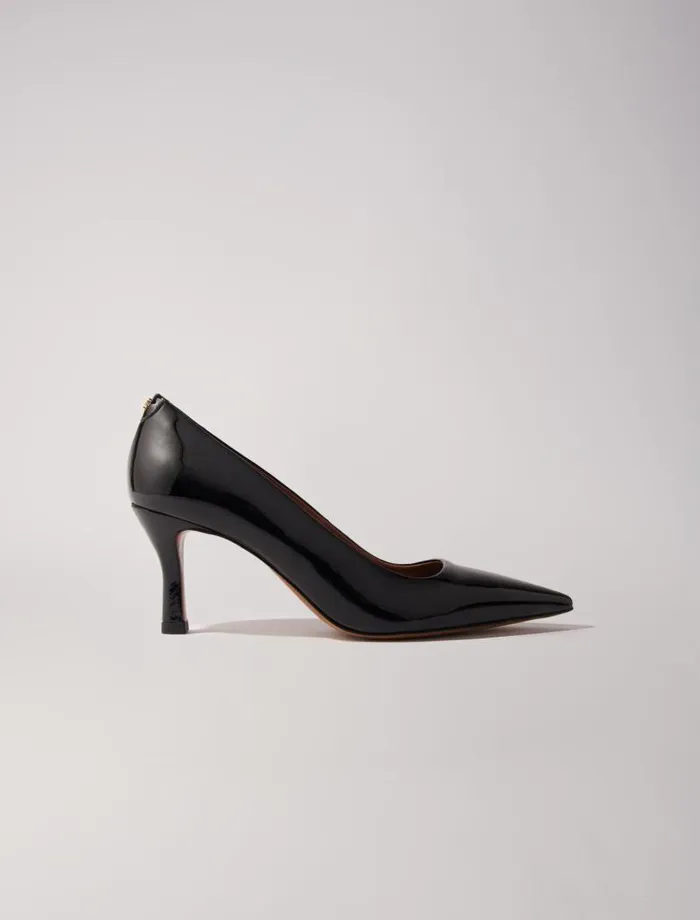 Maje Kitten Heels Womens Leather Pumps With Pointed Toes Black