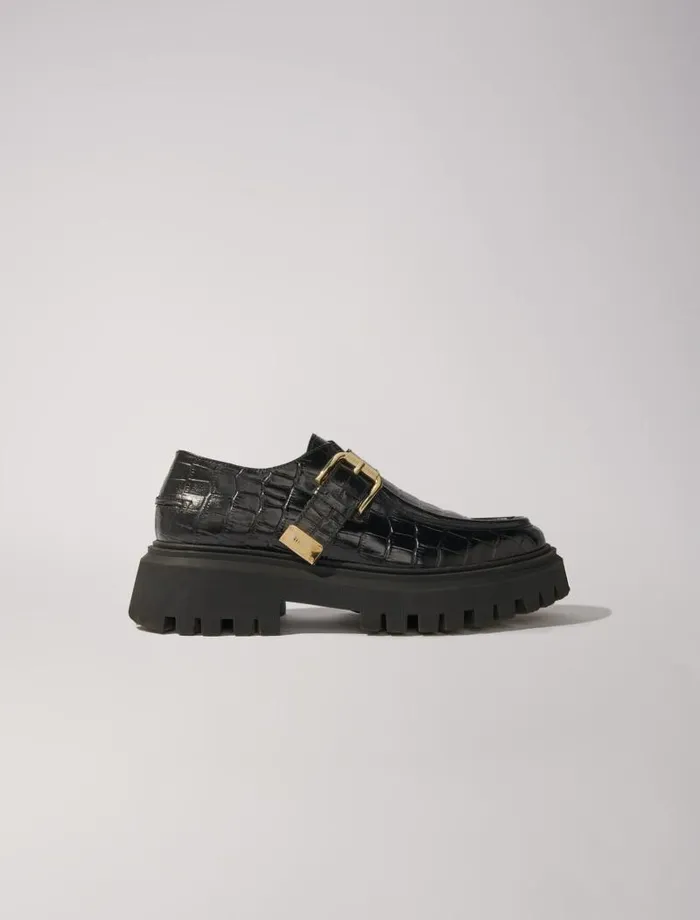 Maje Loafers and Mules Womens Chunky Leather Derbies Black