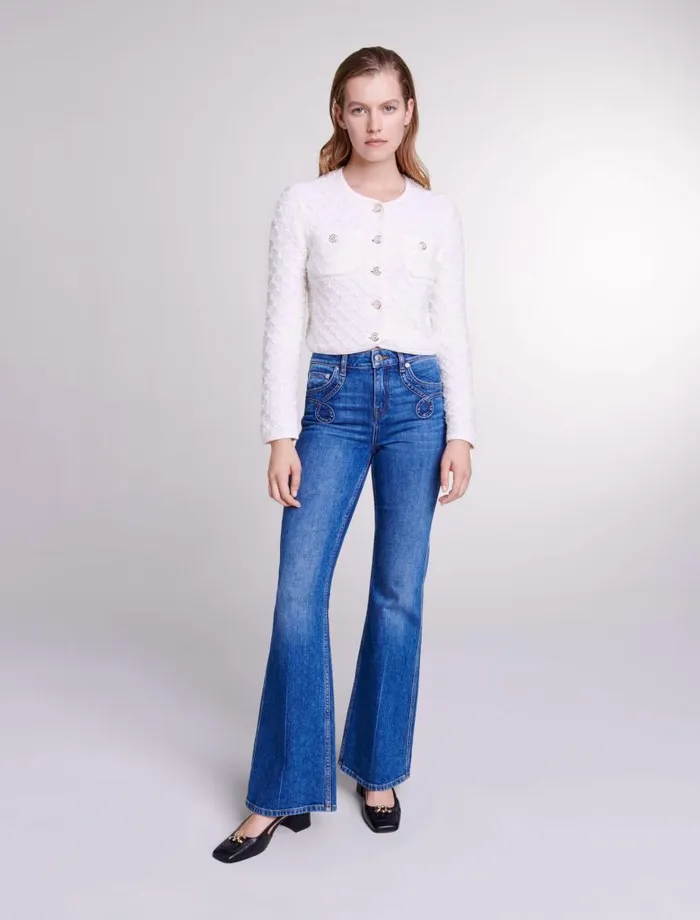 Maje Pants and Jeans Womens Embroidered Flared Jeans Blue