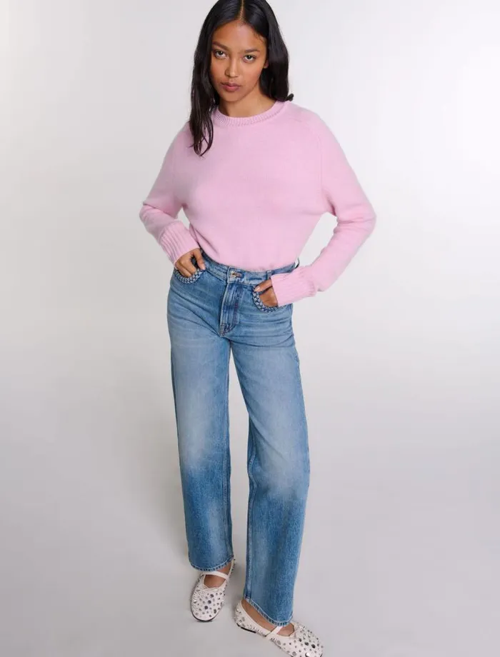 Maje Pants and Jeans Womens Straightleg Braided Detail Jeans Blue