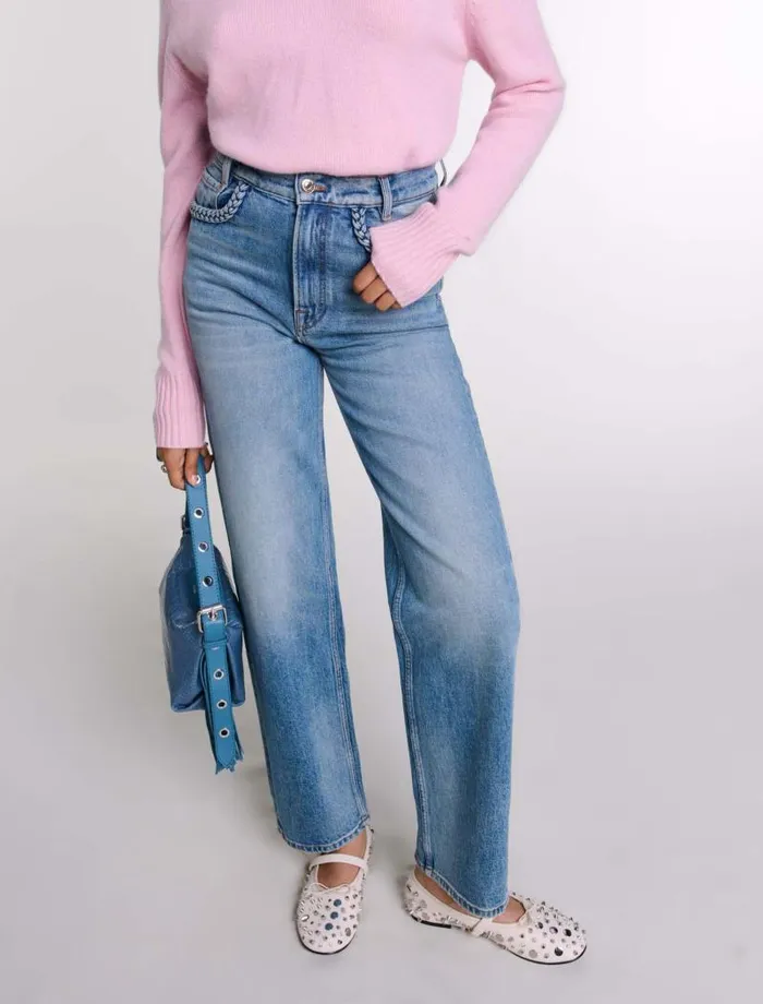 Maje Pants and Jeans Womens Straightleg Braided Detail Jeans Blue