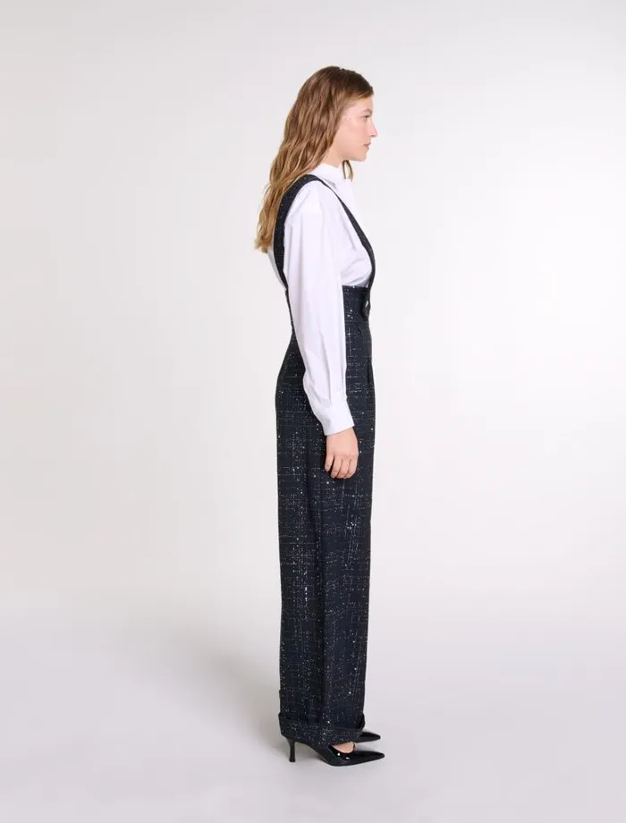Maje Pants and Jeans Womens Wideleg Trousers With Tweed Braces Black