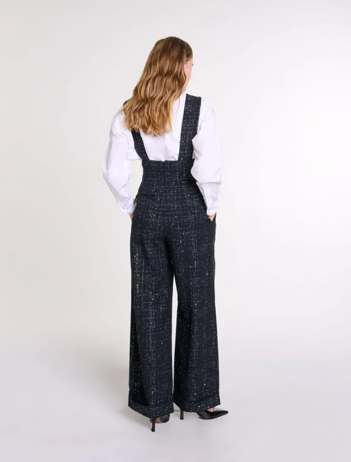 Maje Pants and Jeans Womens Wideleg Trousers With Tweed Braces Black