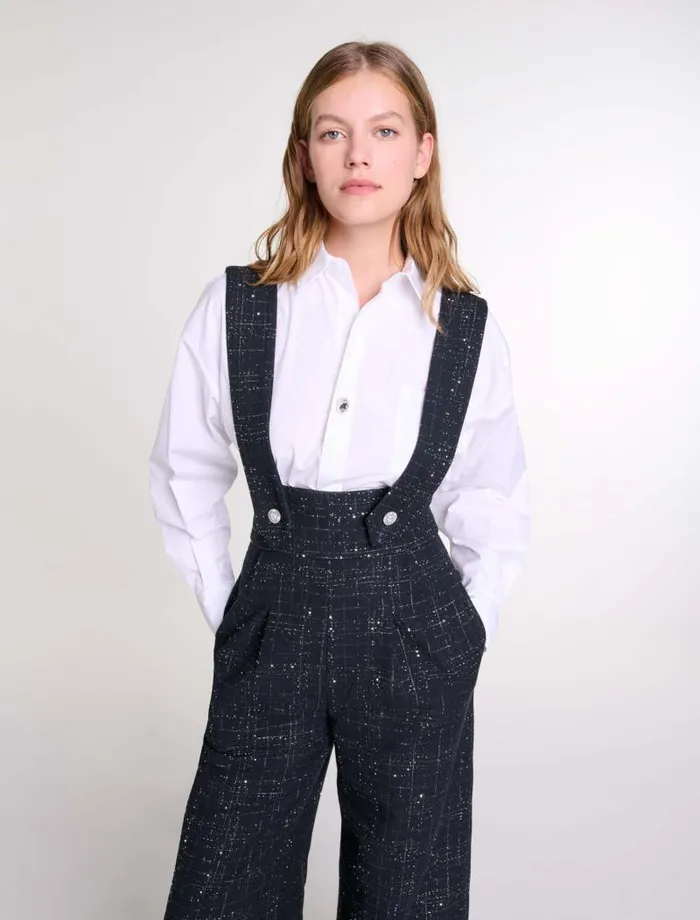 Maje Pants and Jeans Womens Wideleg Trousers With Tweed Braces Black