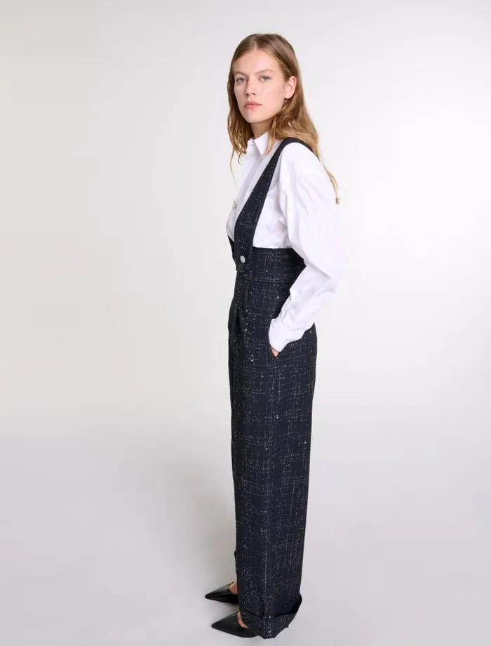 Maje Pants and Jeans Womens Wideleg Trousers With Tweed Braces Black
