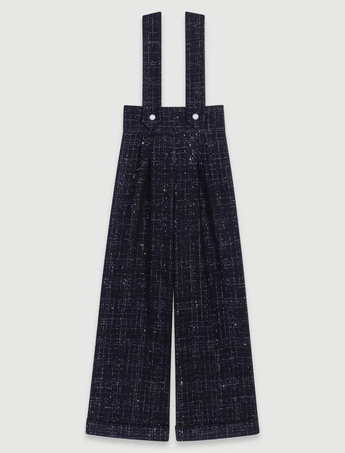 Maje Pants and Jeans Womens Wideleg Trousers With Tweed Braces Black