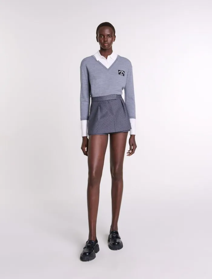 Maje Skirts and Shorts Womens Rhinestone Layered Skort Gray Striped Tennis Rhinestone