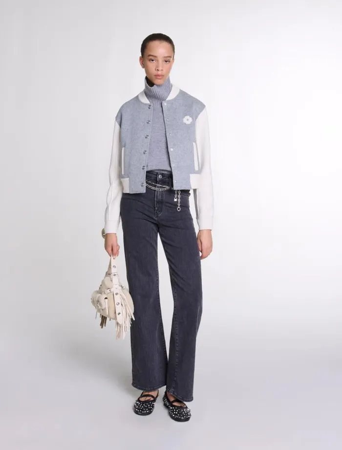 Maje Sweaters and Cardigans Womens Clover Embroidery Bomber Grey