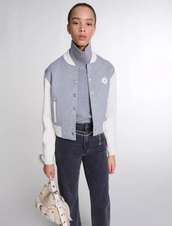 Maje Sweaters and Cardigans Womens Clover Embroidery Bomber Grey