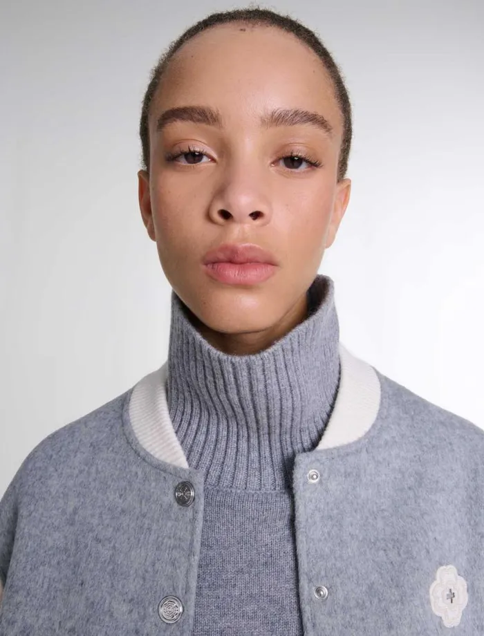 Maje Sweaters and Cardigans Womens Clover Embroidery Bomber Grey