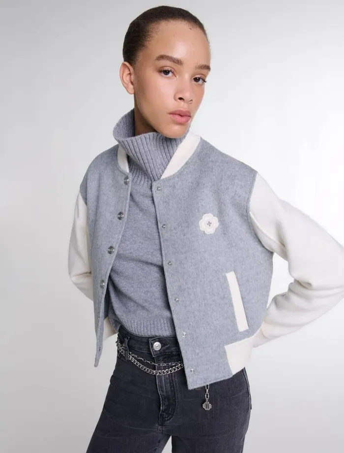 Maje Sweaters and Cardigans Womens Clover Embroidery Bomber Grey