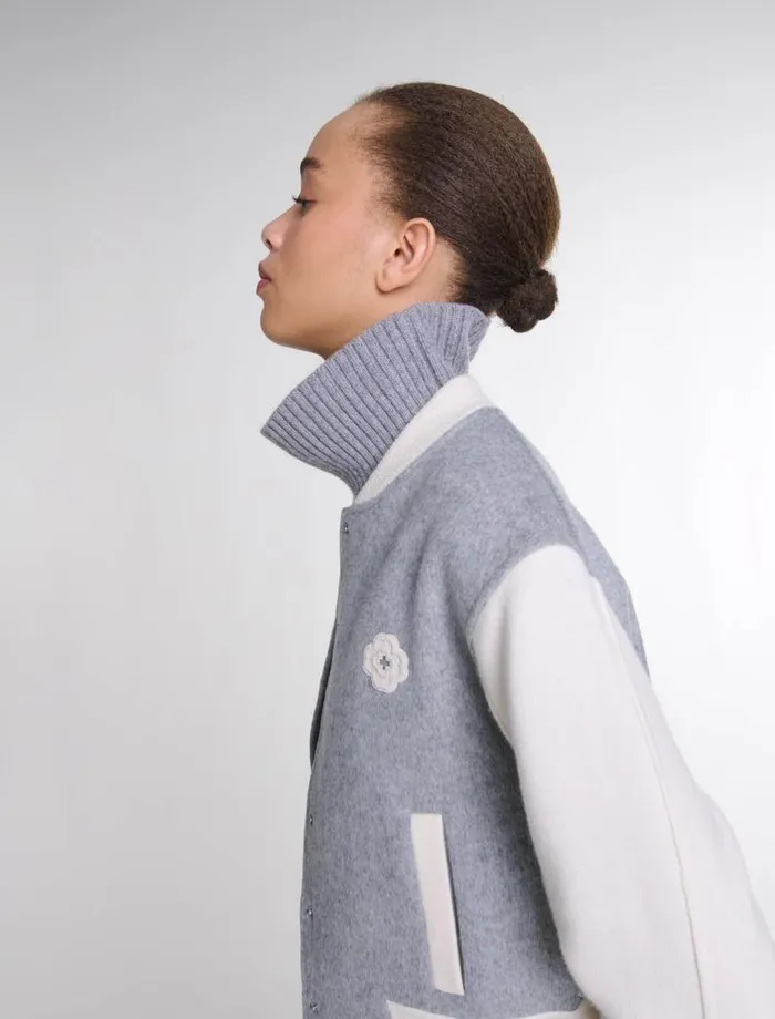 Maje Sweaters and Cardigans Womens Clover Embroidery Bomber Grey