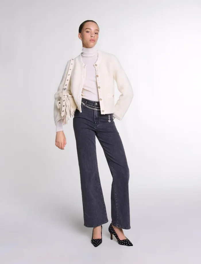 Maje Sweaters and Cardigans Womens Knit Cardigan Ecru