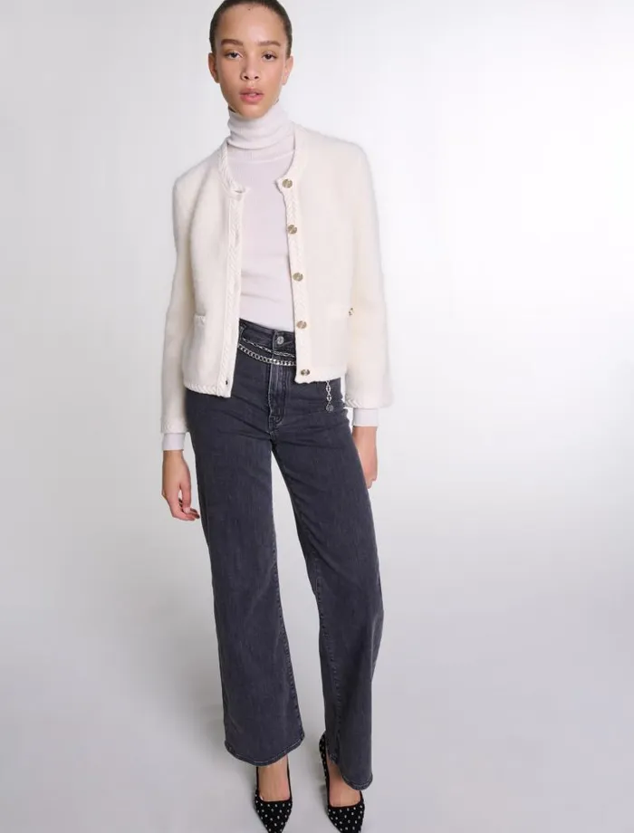 Maje Sweaters and Cardigans Womens Knit Cardigan Ecru