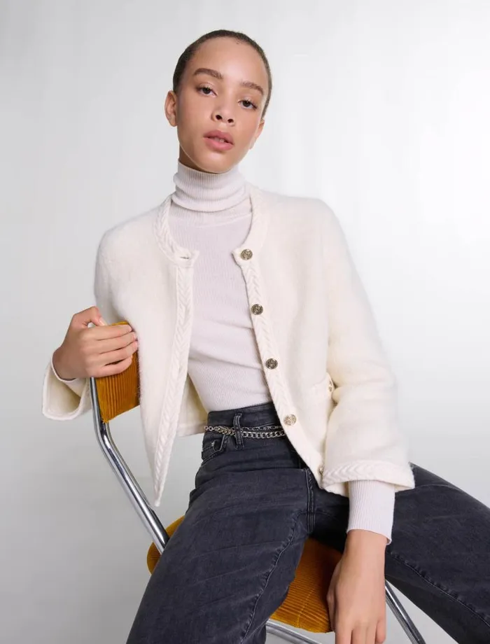 Maje Sweaters and Cardigans Womens Knit Cardigan Ecru