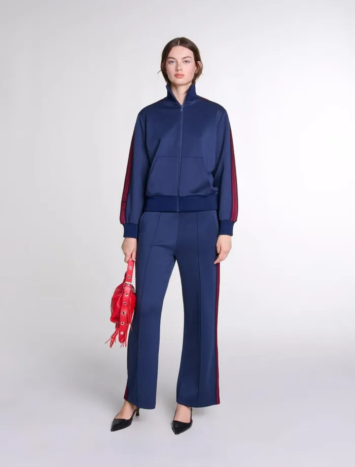Maje Sweaters and Cardigans Womens Striped Zipup Sweatshirt Navy