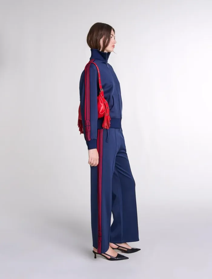 Maje Sweaters and Cardigans Womens Striped Zipup Sweatshirt Navy